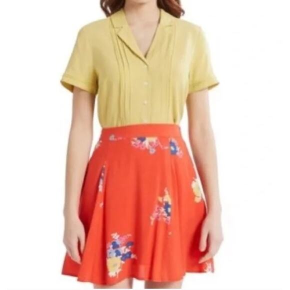 Modcloth Womens Small Red Blue Floral 100% Rayon Mini Skirt - Picture 1 of 9